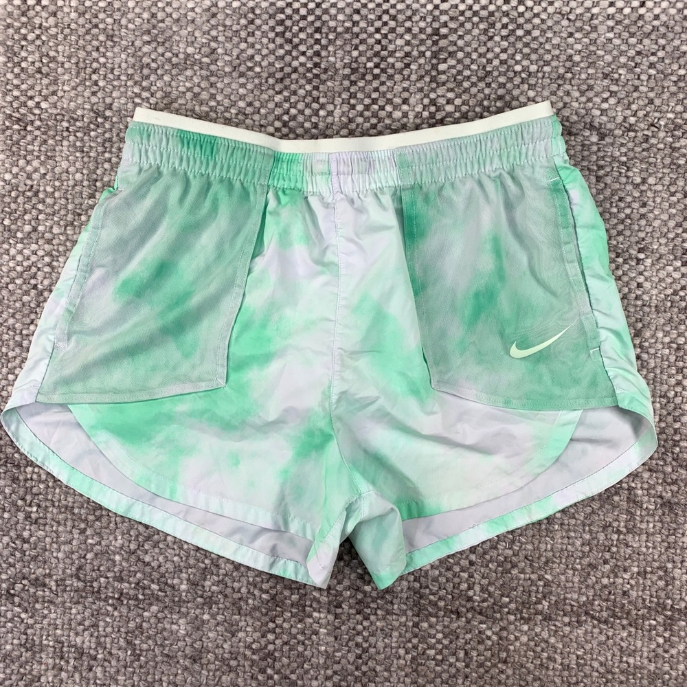 Nike Running Shorts Womens Small Green Tie Dye Dri-FIT Mesh Pockets Athletic